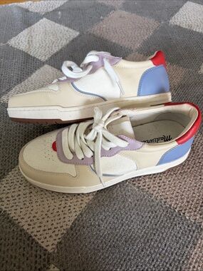 Madewell Cream Sneakers with pink and Blue Accents